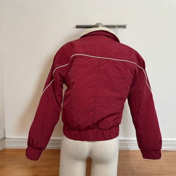 Forever 21 Windbreaker Red Cream Bomber Aviator Sherpa Shearling Coat Jacket Sma - Picture 2 of 7
